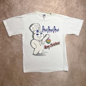 Vintage 90s Pillsbury Dough Boy Christmas T-Shirt Men's Large Short Sleeve 1996